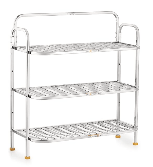 Priya Heavy Stainless Steel Premium 3-Tiers Shoe Rack/Multipurpose Storage Rack (Need to Be Assemble - Size-Length-24 inch x Width-10 inch x Overall Height-26 inch) - Image 3